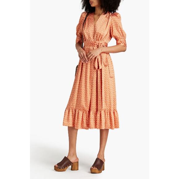 Sandro Printed Satin Twill Floral Midi Wrap Dress Size Medium - Picture 2 of 9